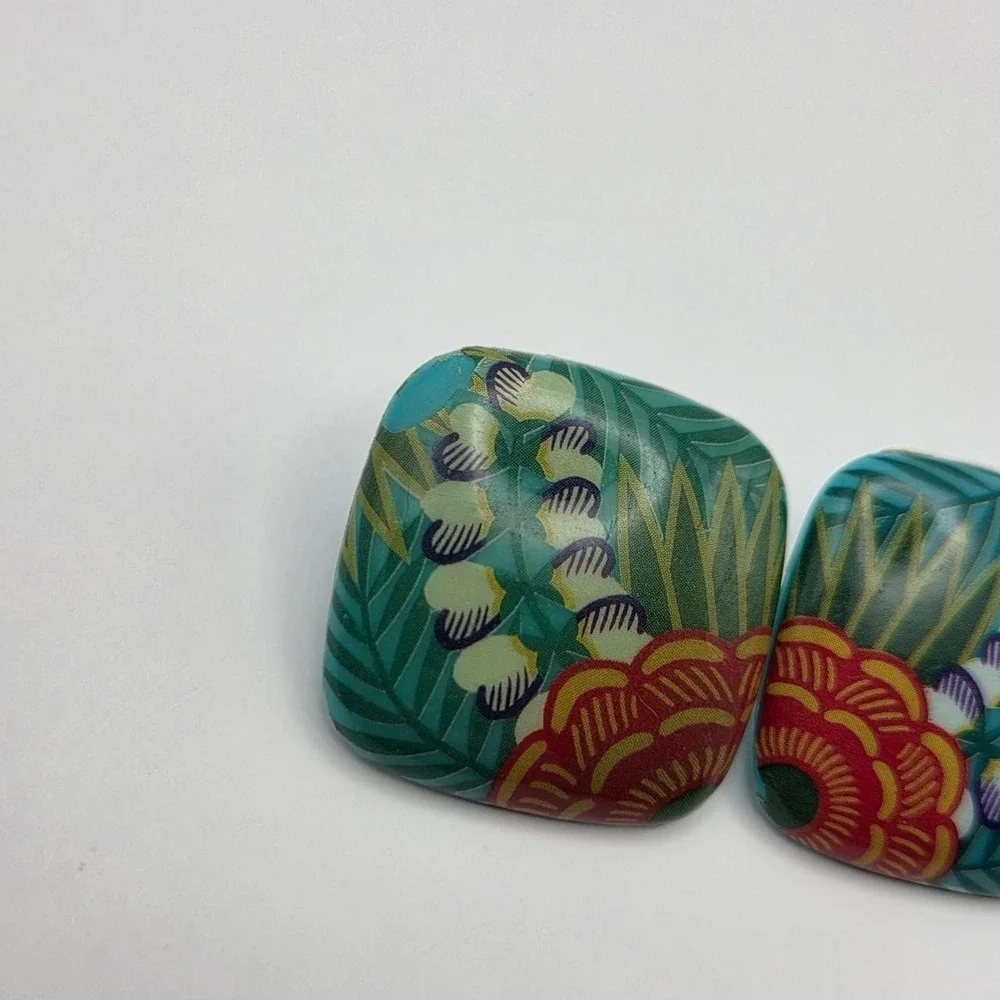 Avon Tropical Beauty Earrings Womens OS Teal Good 1987 Floral Lucite Square 80s